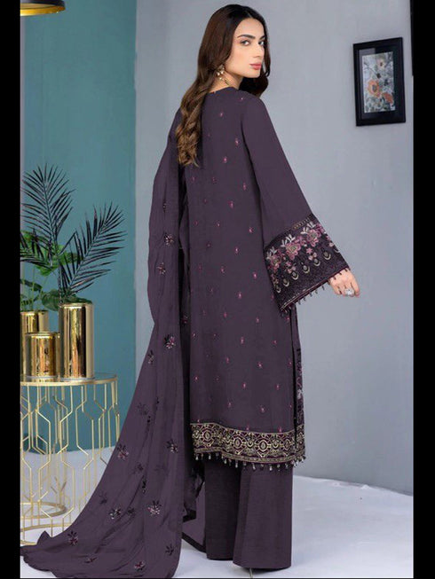 Purple Georgette Pant Suit 189528 Closure View